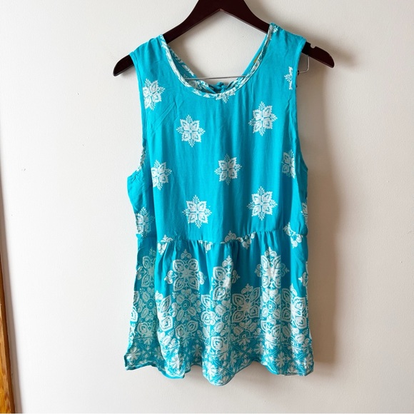 Wrangler Blue/White Floral Lace Up Back Tank Top Size Medium NEW Unlined Tunic - Picture 1 of 10